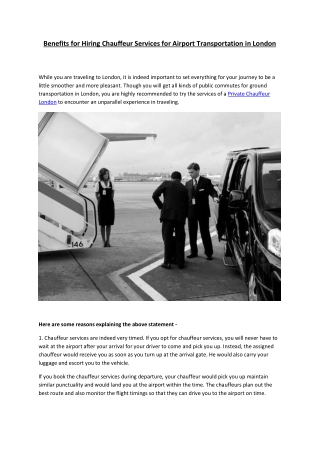 Benefits For Hiring Chauffeur Services For Airport Transportation In London