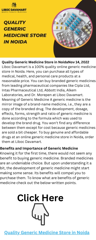 Best Generic Medicine Store in Noida