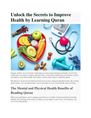 Unlock the Secrets to Improve Health by Learning Quran