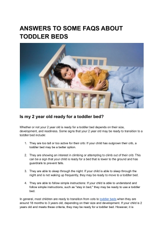 ANSWERS TO SOME FAQS ABOUT TODDLER BEDS