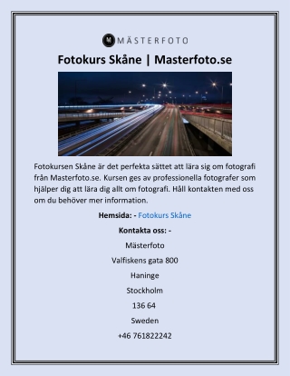 Fotokurs Skåne  Masterfoto.se