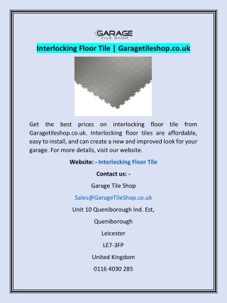 Interlocking Floor Tile | Garagetileshop.co.uk