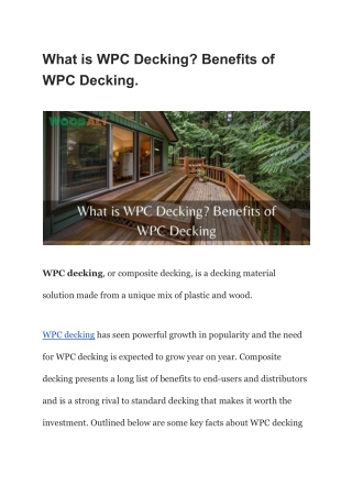 Benefits of WPC Decking
