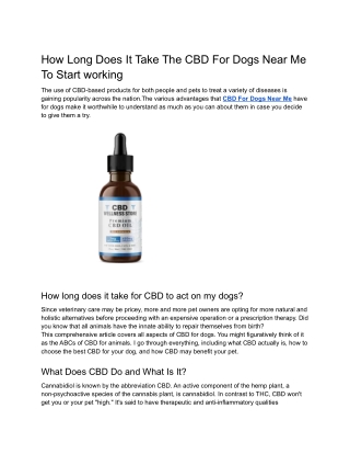How Long Does It Take The CBD For Dogs Near Me To Start working