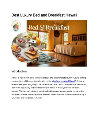 Best Luxury Bed and Breakfast Hawaii