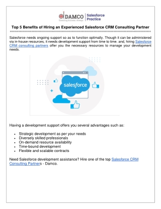 Top 5 Benefits of Hiring an Experienced Salesforce CRM Consulting Partner
