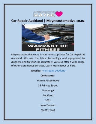 Car Repair Auckland  Mayneautomotive.co.nz