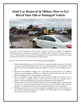 Junk Car Removal in Milton