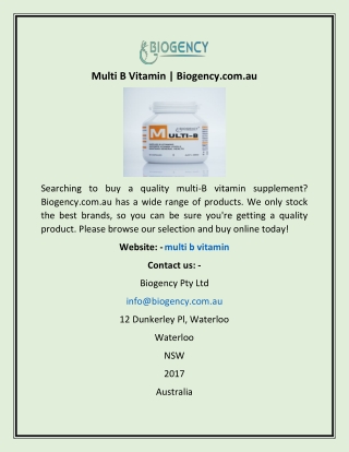 Multi B Vitamin | Biogency.com.au