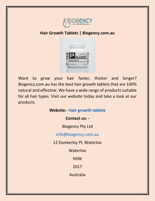 Hair Growth Tablets | Biogency.com.au