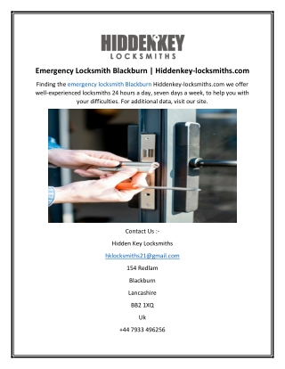 Emergency Locksmith Blackburn  Hiddenkey-locksmiths.com
