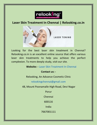 Laser Skin Treatment In Chennai  Relooking.co.in