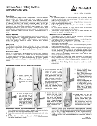 Instructions for Use, Gridlock Ankle Plating System - DJO Global
