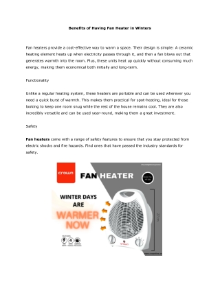 Benefits of Having Fan Heater in Winters