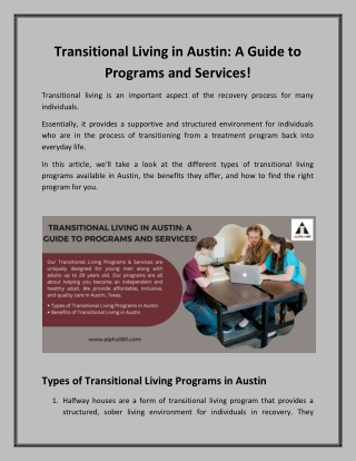Transitional Living in Austin: A Guide to Programs and Services!
