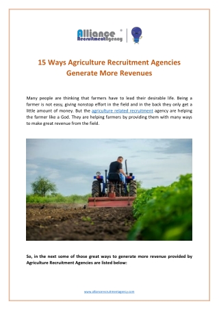 agriculture related recruitment