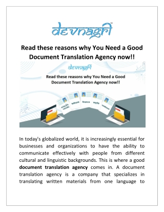 Read these reasons why You Need a Good Document Translation Agency now!!