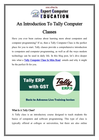 Tally Computer Class In Mira Road  Call-9619990689