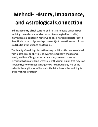Mehndi- History,, importance, and Astrological Connection