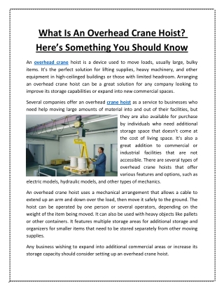 What Is An Overhead Crane Hoist Here’s Something You Should Know
