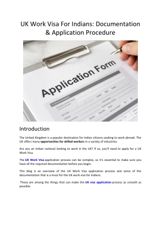 UK Work Visa For Indians DocumentatiOn And Application Procedure