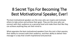 8 Secret Tips For Becoming The Best Motivational Speaker, Ever!