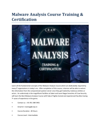 Malware Analysis Course Training & Certification in delhi
