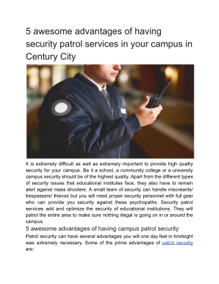 5 awesome advantages of having security patrol services in your campus in Century City