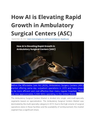 How AI is Elevating Rapid Growth in Ambulatory Surgical Centers (ASC)