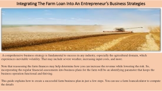 Integrating The Farm Loan Into An Entrepreneur’s Business Strategies