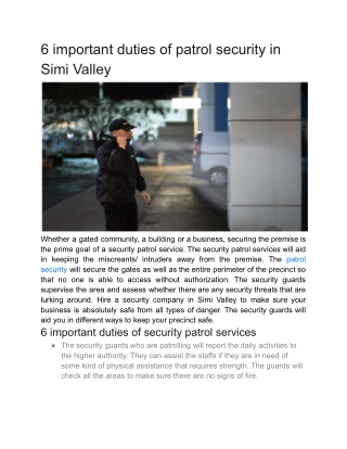 6 important duties of patrol security in Simi Valley