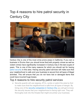 Top 4 reasons to hire patrol security in Century City