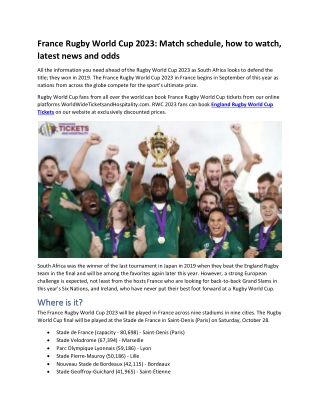 France Rugby World Cup 2023 Match schedule, how to watch, latest news and odds