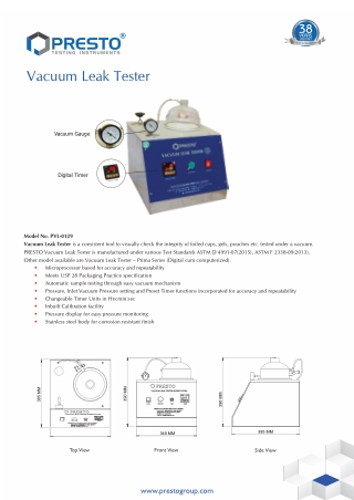 Presto offers best quality vacuum leakage tester at best price