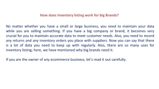 How does Inventory listing work for big Brands?