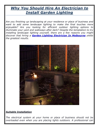 Why You Should Hire An Electrician to Install Garden Lighting