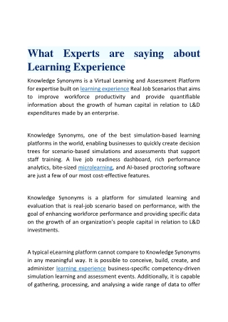 what experts are saying about learning experiene.docx