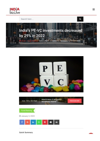 India's PE-VC investments decreased by 29% in 2022 