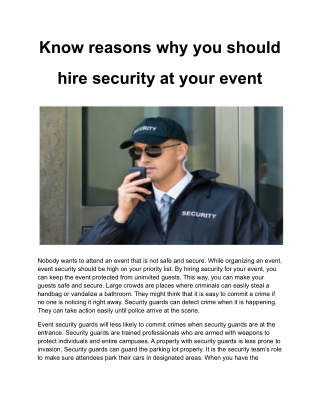 Know reasons why you should hire security at your event