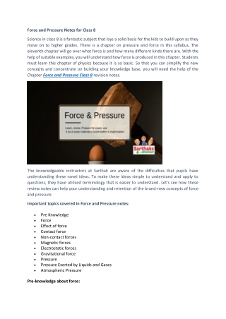 Force and Pressure Notes for Class 8