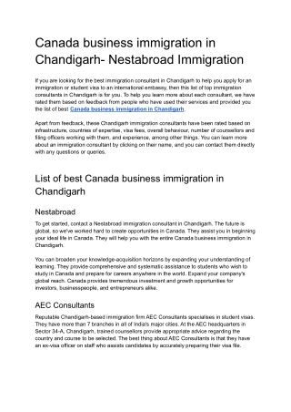 Canada business immigration in Chandigarh- Nestabroad Immigration