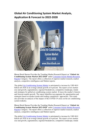 Global Air Conditioning System Market Analysis, Application & Forecast to 2022-2028