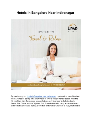 Hotels In Bangalore Near Indiranagar | Uparhotels