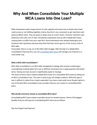 Why And When Consolidate Your Multiple MCA Loans Into One Loan_