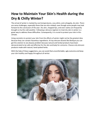 How to Maintain Your Skin Health during the Dry & Chilly Winter?