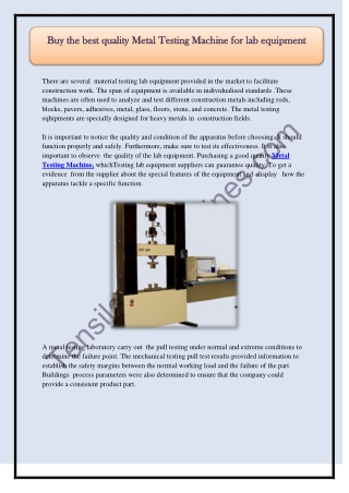 Buy the best quality Metal Testing Machine for lab equipment