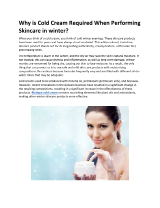 Why is Cold Cream Required When Performing Skincare in winter