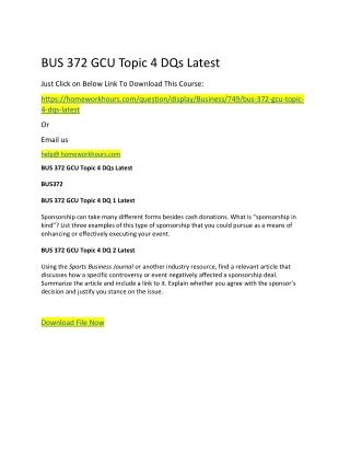 BUS 372 GCU Topic 4 DQs Latest