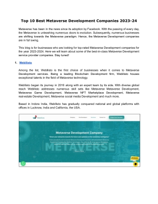 Top 10 Best Metaverse Development Companies 2023-24