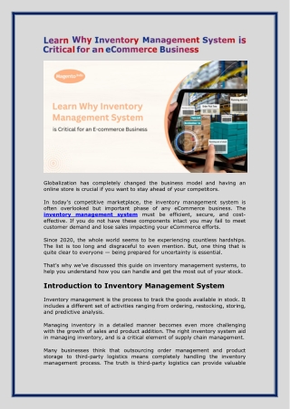 Learn Why Inventory Management System is Critical for an eCommerce Business